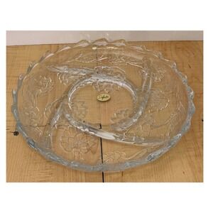 Stylesetter Crystal Clear Japan Floral Glass Divided Serving Platter 12 Inch